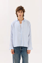 Blue & White Striped Gauze Holiday Shirt